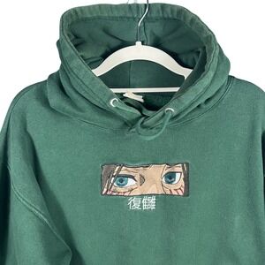 Knight Attack on Titan Hoodie Mens Large Green Eren Yeager Anime Embroidered